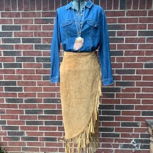 Vintage Suede Fringed Wrap Skirt